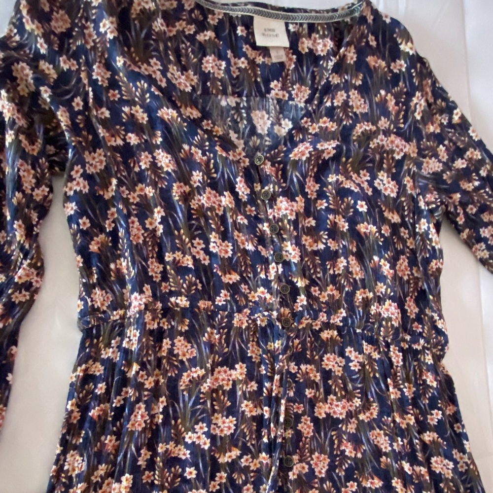 Knox Rose Navy Dress with orange/white flowers